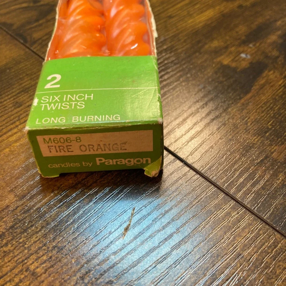 Vintage Paragon Fire Orange 6 Inch Twist Taper Candles 2 Pack M606-8 Retro Decor